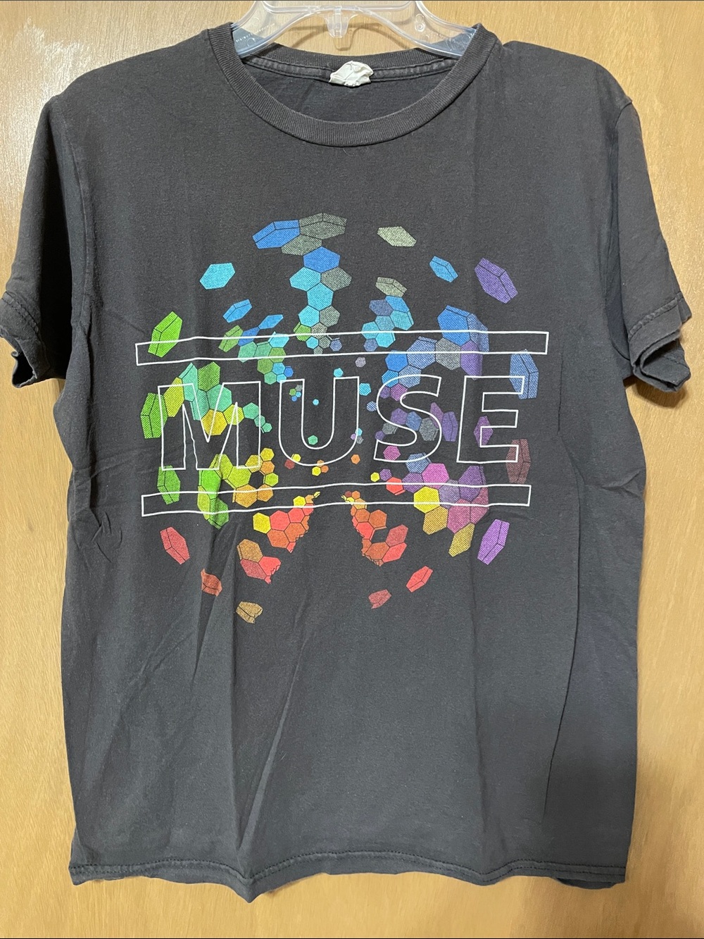 Muse Black Short Sleeve Tee with Rainbow Geometric Print